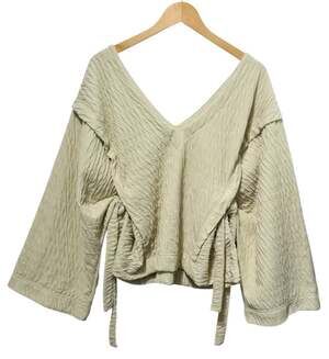 Free People NWT $98 FP Beach Wavy Pullover Sweater Top Soft Green V-Neck Ties M